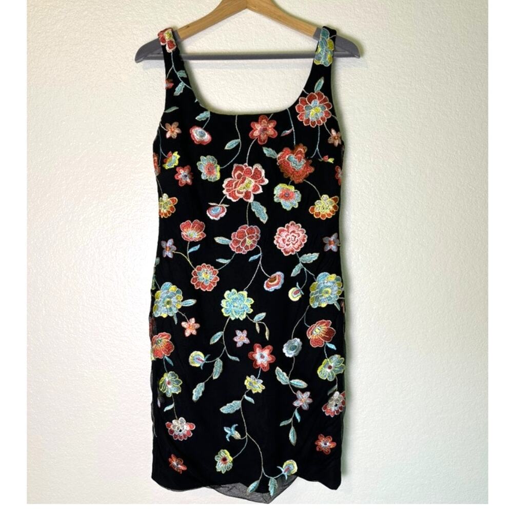 Catherine Malandrino Floral Embroidered Sleeveless Black Sheath Dress Women S